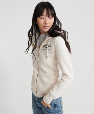 Superdry Applique zip Női Kapucnis Pulóver Fehér | PFHZX8615